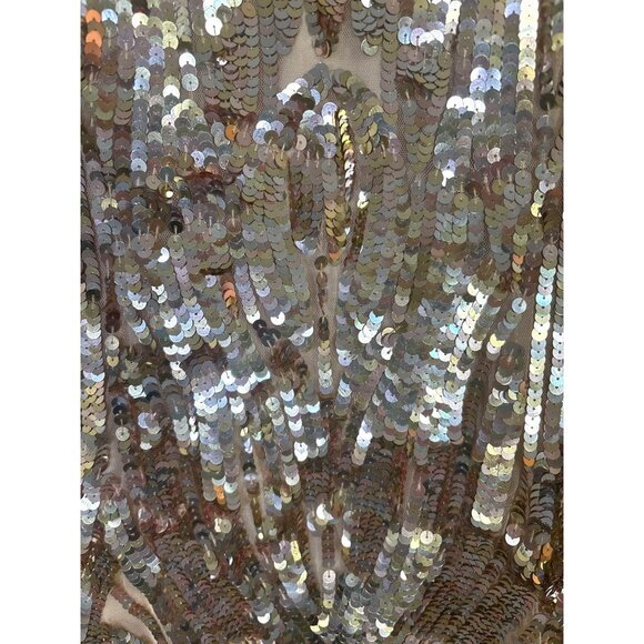 Mac Duggal Fabulouss Gown Size 24W Gold Sequins Column V Neck Back Train Formal - Picture 4 of 14